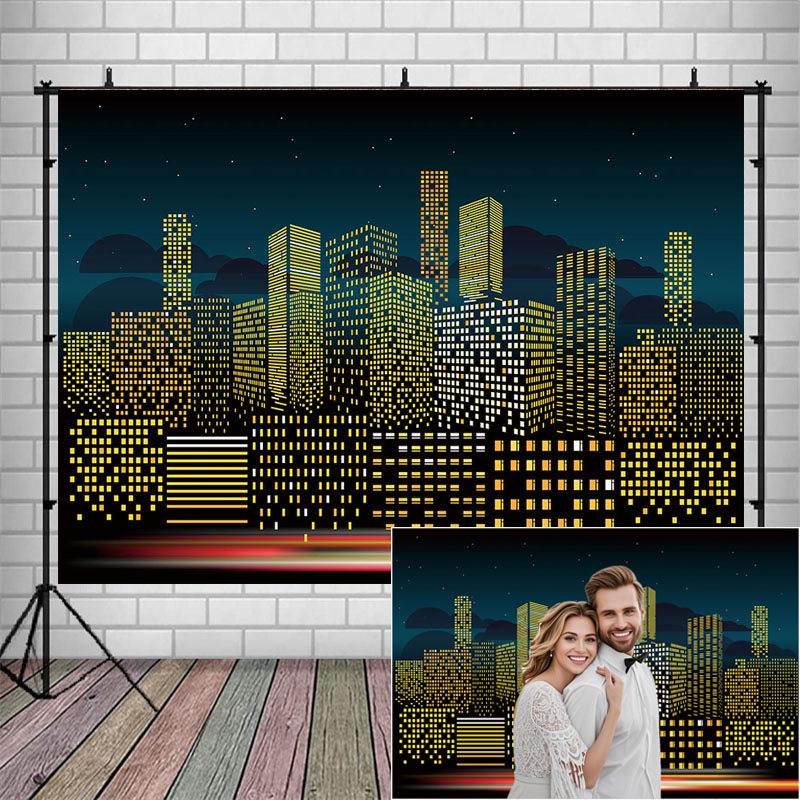 Photography Urban - City Silhouette Birthday Backdrop For Kids