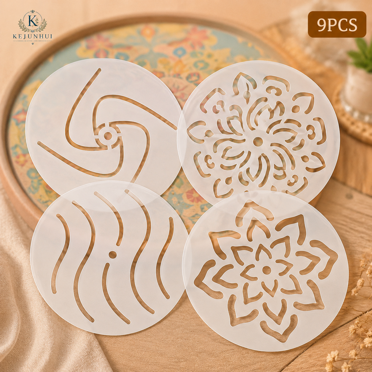 Photography Model - 9Pcs 5.5in Round Mandala Stencils Reusable