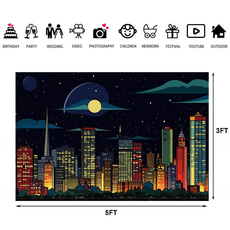 City Silhouette Birthday Backd - مراجعة Photography Urban وسعره