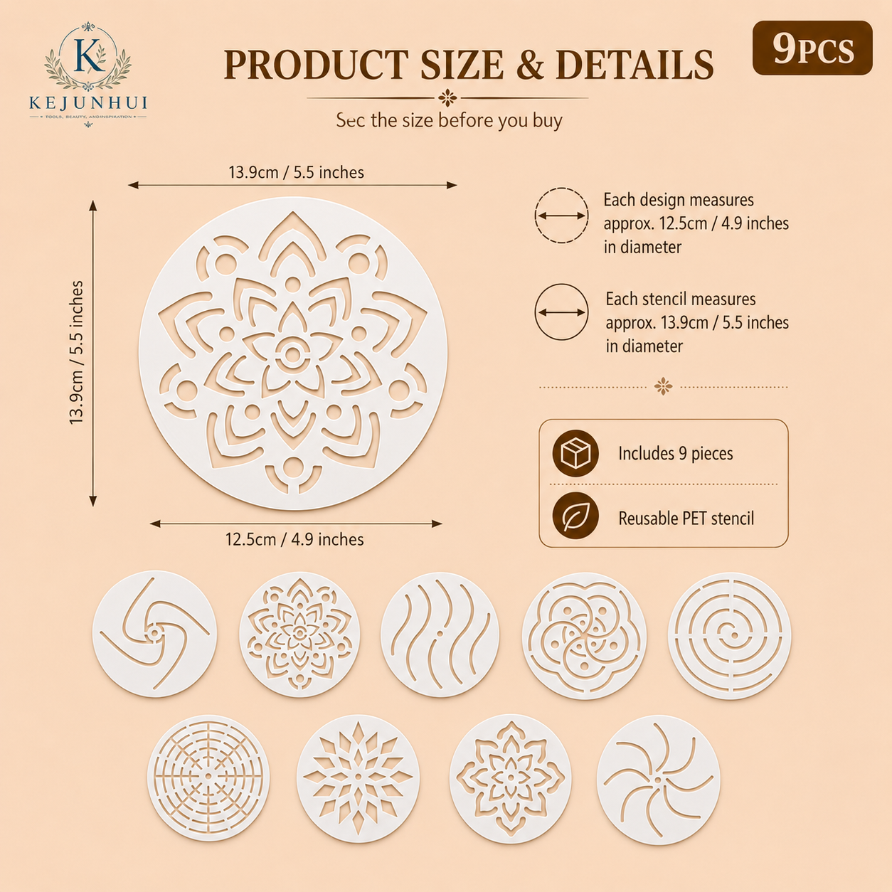 9Pcs 5.5in Round Mandala Stenc - مراجعة Photography Model وسعره