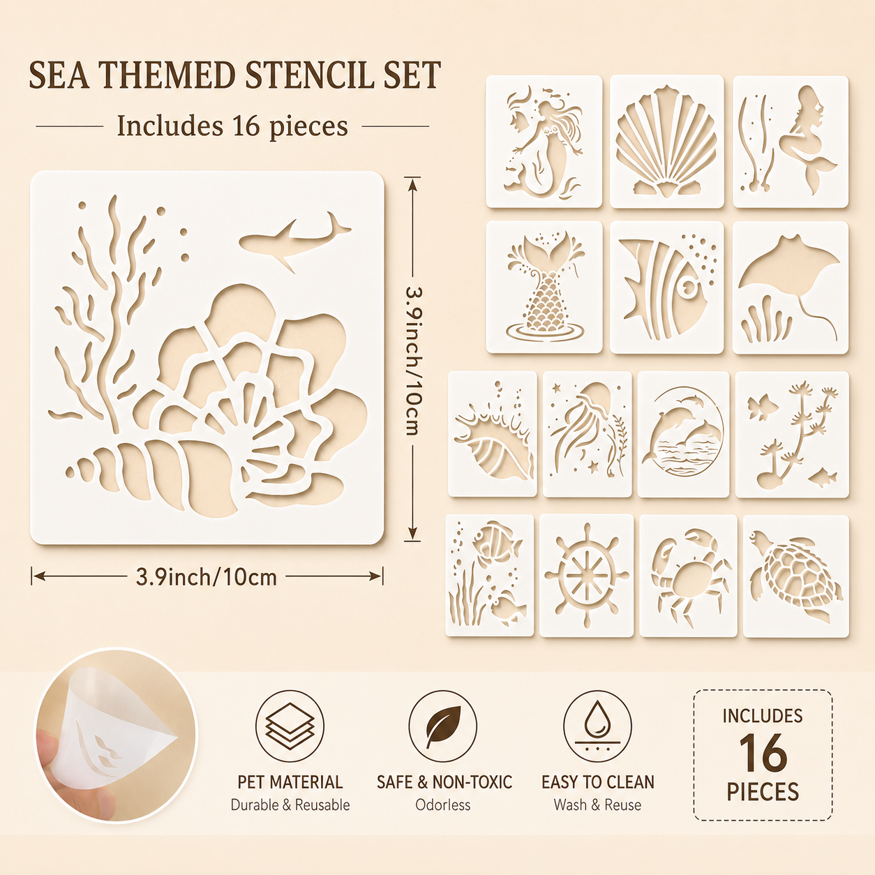 16Pcs 3.9x3.9in Ocean Animal S - مراجعة Photography Model وسعره