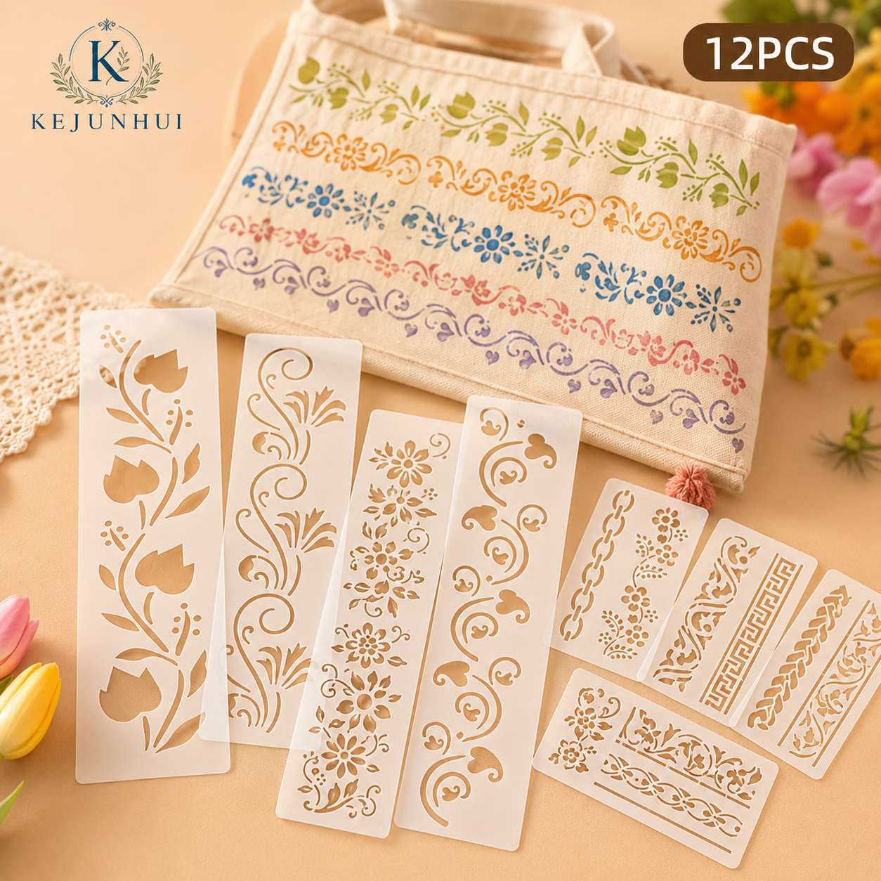 12Pcs 2.95x11.8in Floral Borde - مراجعة Photography Model وسعره